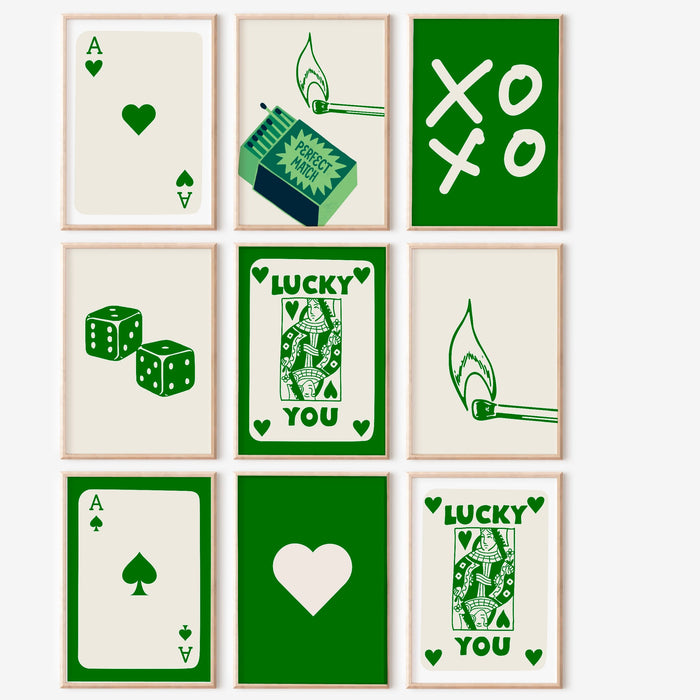 Trendy Retro Wall Art Set Of 12, Retro Trendy Minimalist Print Green and Beige Print, Lucky You Poster, Trendy Wall Art, Funny Art, Digital,