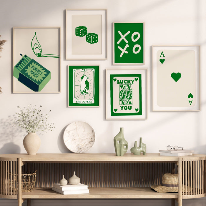 Trendy Retro Wall Art Set Of 12, Retro Trendy Minimalist Print Green and Beige Print, Lucky You Poster, Trendy Wall Art, Funny Art, Digital,