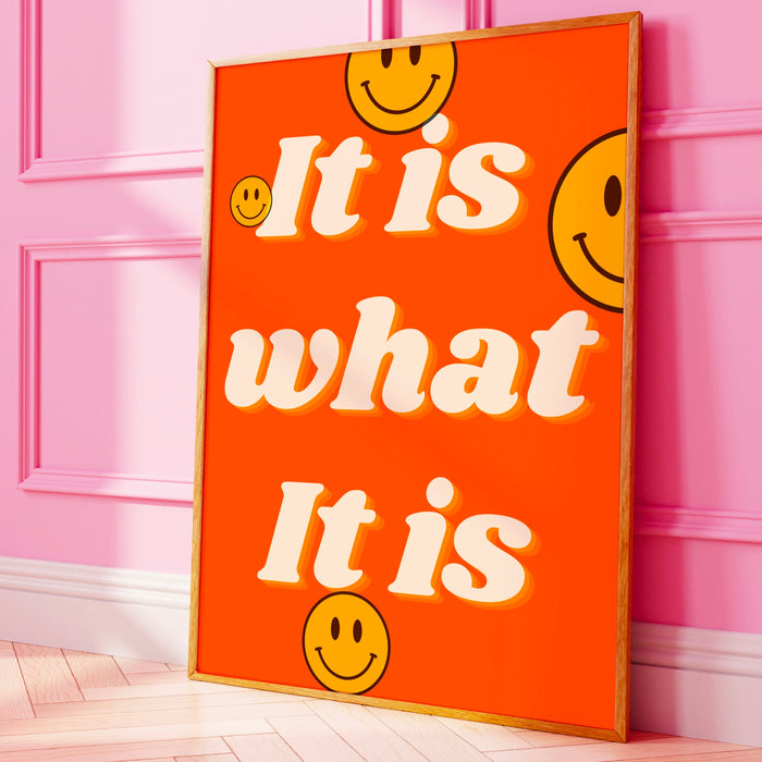 It Is What It Is, Dorm room decor, Trendy Retro Funny roommate sign, College apartment decor, Funny Wall Art, Pink orange digital download