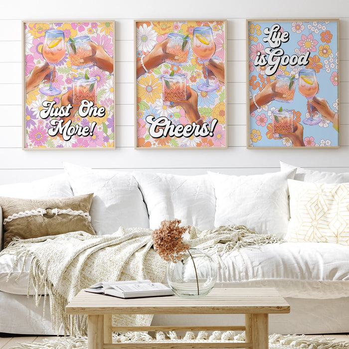 Gallery Wall Art set of 3, Digital Download, Martini Art-Retro Print-Cheers Trendy Art-70s Art Print-Girly-Cocktail Art -Preppy Bar Cart Art