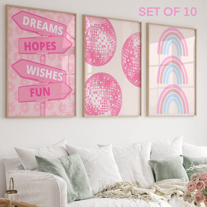 Trendy Retro Wall Art Set of 10,Retro Trendy Aesthetic Print,Lucky You Poster,Pink Print,Trendy Wall Art,Funny Art, Minimalist, Digital Art