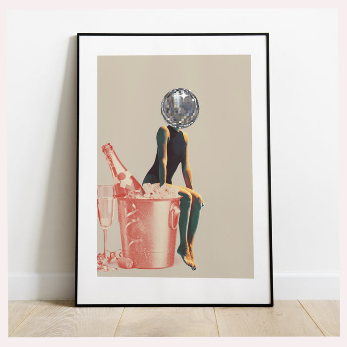 Disco Ball Head Poster, Funky Disco 70s Print, Retro Wall Art, Digital Artwork, Luxury Mirrorball Printable, Girly Dorm Room ArtT Trendy