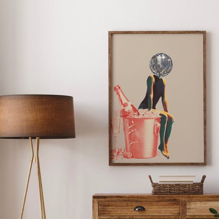 Disco Ball Head Poster, Funky Disco 70s Print, Retro Wall Art, Digital Artwork, Luxury Mirrorball Printable, Girly Dorm Room ArtT Trendy