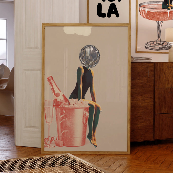 Disco Ball Head Poster, Funky Disco 70s Print, Retro Wall Art, Digital Artwork, Luxury Mirrorball Printable, Girly Dorm Room ArtT Trendy