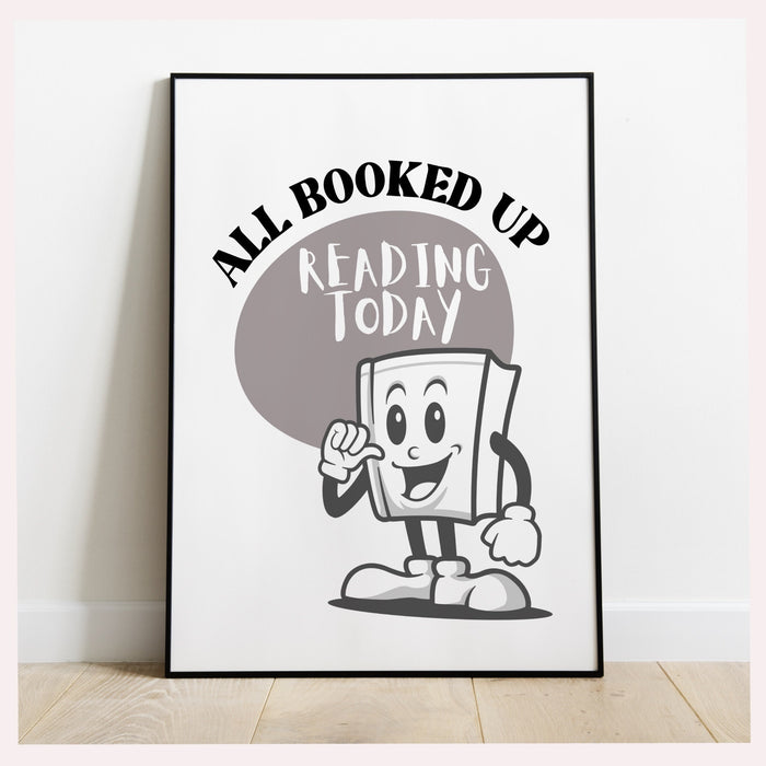 Reading Poster-Classroom Wall Decor-Digital Download-Wall Print-All Booked Up-Trendy Retro Art-70s Art Print-Retro Character