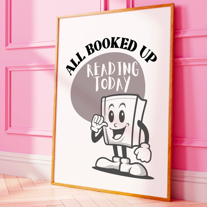 Reading Poster-Classroom Wall Decor-Digital Download-Wall Print-All Booked Up-Trendy Retro Art-70s Art Print-Retro Character