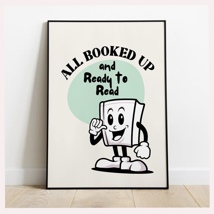 Reading Poster-Classroom Wall Decor-Digital Download-Wall Print-All Booked Up-Trendy Retro Art-70s Art Print-Retro Character