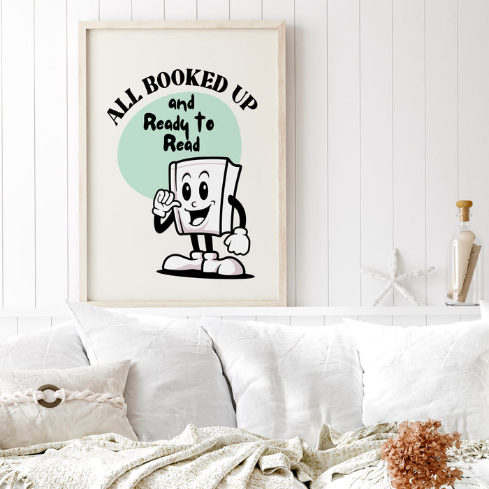 Reading Poster-Classroom Wall Decor-Digital Download-Wall Print-All Booked Up-Trendy Retro Art-70s Art Print-Retro Character