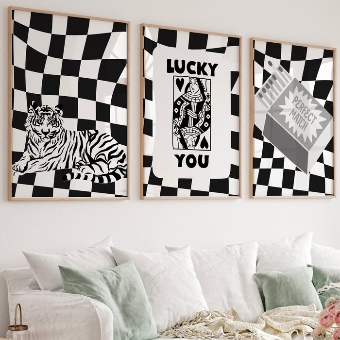 Trendy Retro Wall Art Set of 3,Retro Trendy Aesthetic Print,Lucky You Poster,Pink Print,Trendy Wall Art,Funny Art, Minimalist, Digital Art