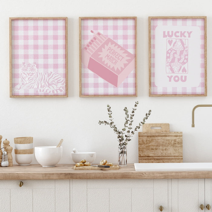 Trendy Retro Wall Art Set of 3,Retro Trendy Aesthetic Print,Lucky You Poster,Pink Print,Trendy Wall Art,Funny Art, Minimalist, Digital Art