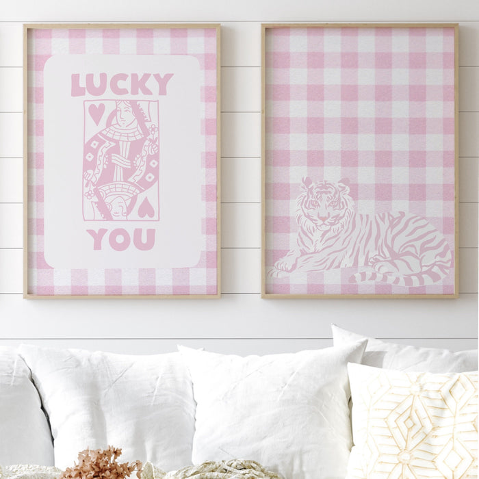 Trendy Retro Wall Art Set of 3,Retro Trendy Aesthetic Print,Lucky You Poster,Pink Print,Trendy Wall Art,Funny Art, Minimalist, Digital Art