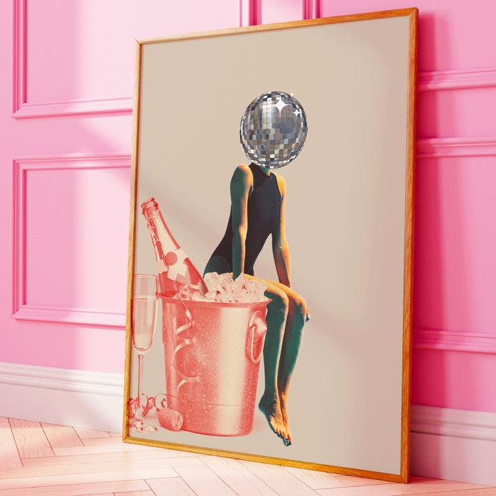 Disco Ball Head Poster, Funky Disco 70s Print, Retro Wall Art, Digital Artwork, Luxury Mirrorball Printable, Girly Dorm Room ArtT Trendy