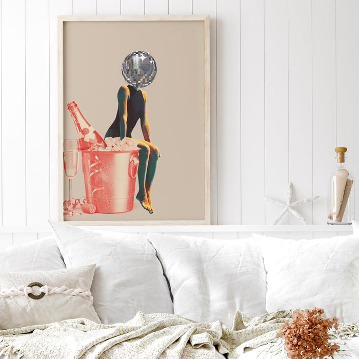 Disco Ball Head Poster, Funky Disco 70s Print, Retro Wall Art, Digital Artwork, Luxury Mirrorball Printable, Girly Dorm Room ArtT Trendy