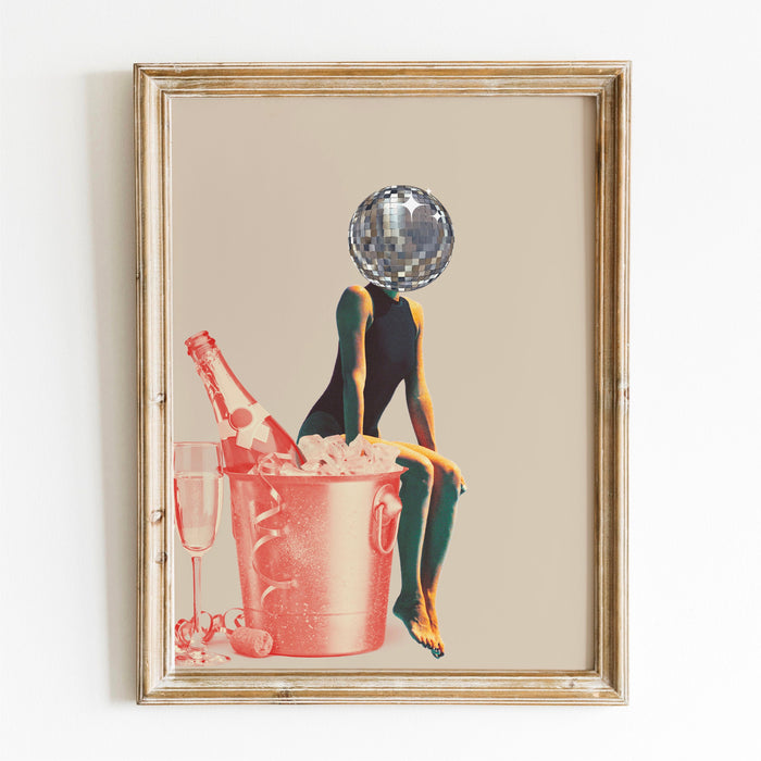 Disco Ball Head Poster, Funky Disco 70s Print, Retro Wall Art, Digital Artwork, Luxury Mirrorball Printable, Girly Dorm Room ArtT Trendy