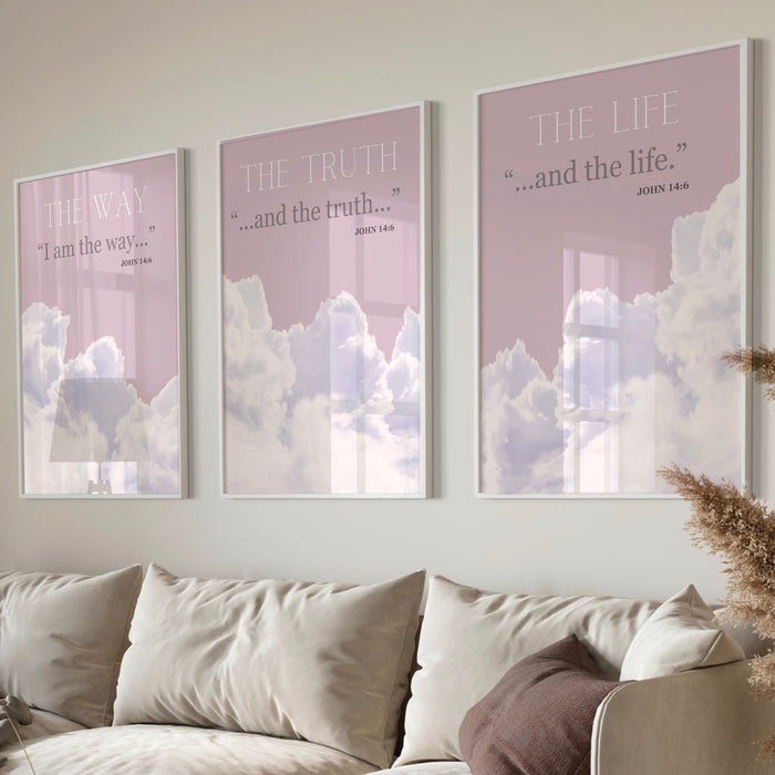 Christian Scripture Wall Art Set of 3 Prints Bible Art Print Gift God Art, The Way The Truth The Life Wall Art, Digital Downloads