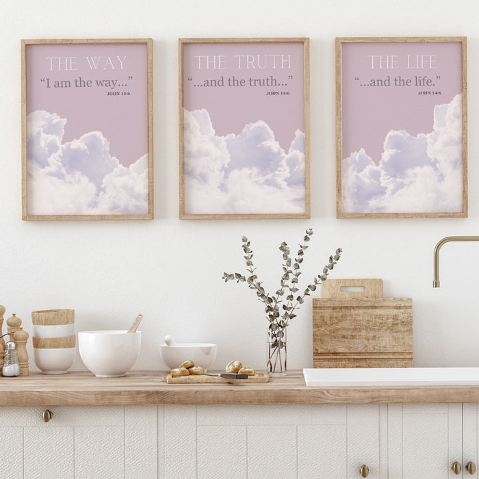 Christian Scripture Wall Art Set of 3 Prints Bible Art Print Gift God Art, The Way The Truth The Life Wall Art, Digital Downloads