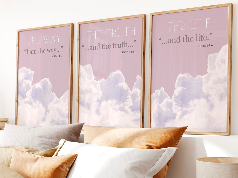Christian Scripture Wall Art Set of 3 Prints Bible Art Print Gift God Art, The Way The Truth The Life Wall Art, Digital Downloads