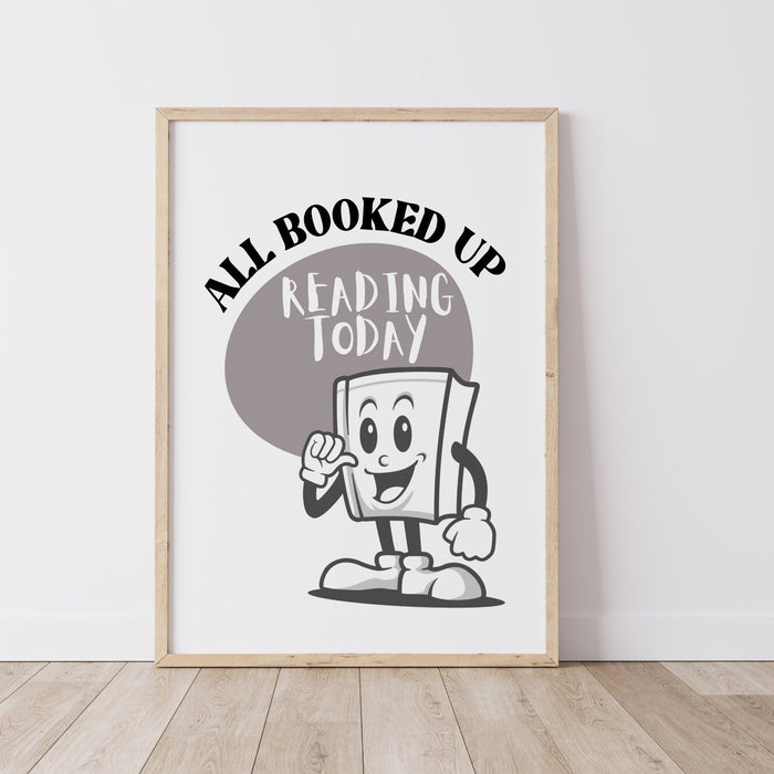 Reading Poster-Classroom Wall Decor-Digital Download-Wall Print-All Booked Up-Trendy Retro Art-70s Art Print-Retro Character