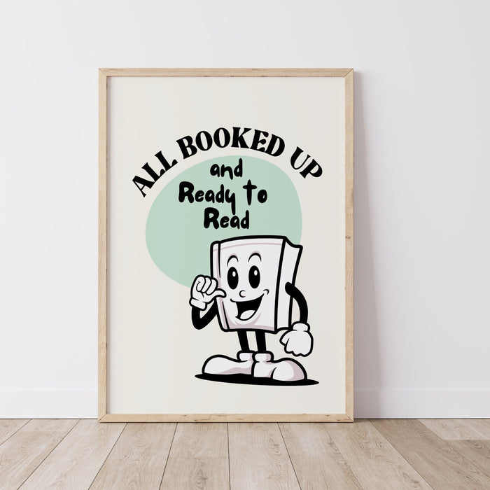 Reading Poster-Classroom Wall Decor-Digital Download-Wall Print-All Booked Up-Trendy Retro Art-70s Art Print-Retro Character