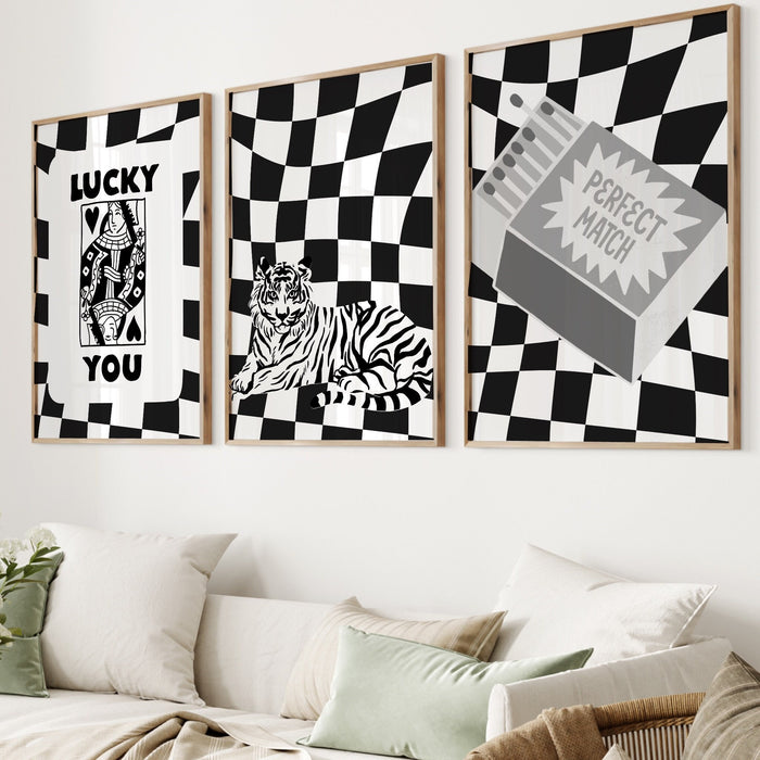 Trendy Retro Wall Art Set of 3,Retro Trendy Aesthetic Print,Lucky You Poster,Pink Print,Trendy Wall Art,Funny Art, Minimalist, Digital Art