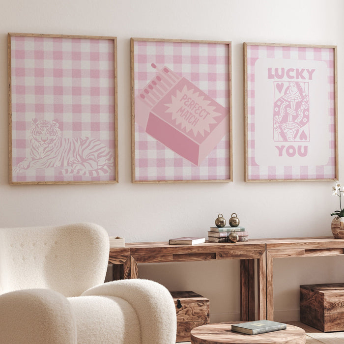 Trendy Retro Wall Art Set of 3,Retro Trendy Aesthetic Print,Lucky You Poster,Pink Print,Trendy Wall Art,Funny Art, Minimalist, Digital Art