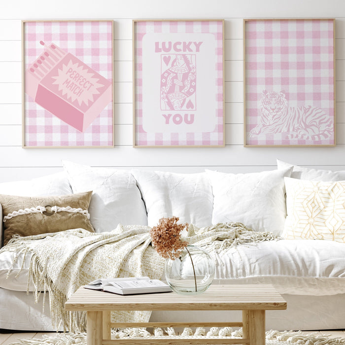 Trendy Retro Wall Art Set of 3,Retro Trendy Aesthetic Print,Lucky You Poster,Pink Print,Trendy Wall Art,Funny Art, Minimalist, Digital Art