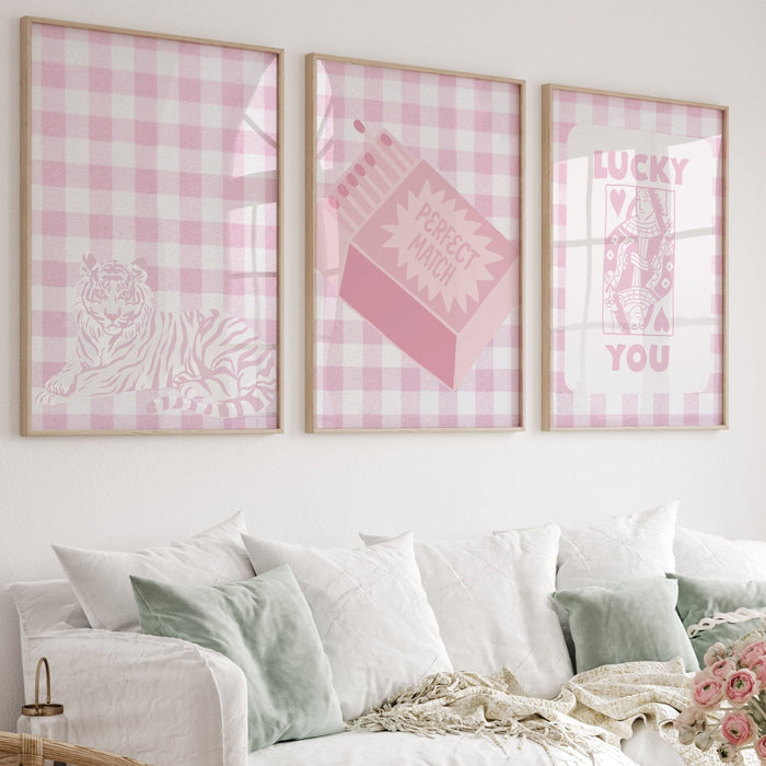 Trendy Retro Wall Art Set of 3,Retro Trendy Aesthetic Print,Lucky You Poster,Pink Print,Trendy Wall Art,Funny Art, Minimalist, Digital Art