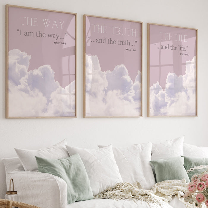 Jesus Posters Set of 3 Prints, Christian Poster Bible Art Print Gift God Art, The Way The Truth The Life Wall Art, Digital Downloads