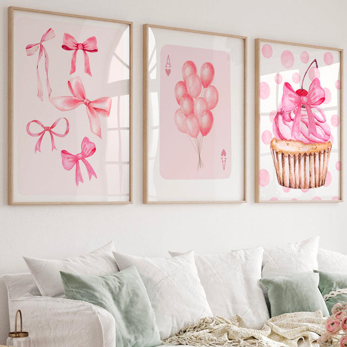 Bow Wall Art Pink Art Print Trendy Art Set of 9 Prints Coquette Aesthetic Poster Ribbon Print Neutral Wall Art Preppy Dorm Decor Digital Art