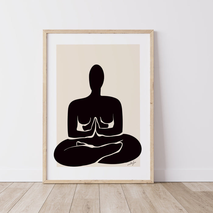 Prayer Yoga Pose Yoga Poster Yoga Mat Wall Decor Matisse Print, Minimalist Poster, Gift for Yoga Lover, Black Beige p rint Poster Printed