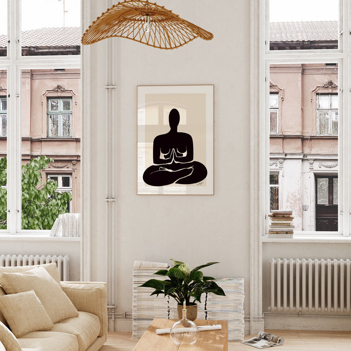 Prayer Yoga Pose Yoga Poster Yoga Mat Wall Decor Matisse Print, Minimalist Poster, Gift for Yoga Lover, Black Beige p rint Poster Printed