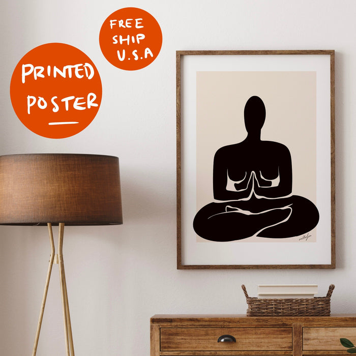 Prayer Yoga Pose Yoga Poster Yoga Mat Wall Decor Matisse Print, Minimalist Poster, Gift for Yoga Lover, Black Beige p rint Poster Printed