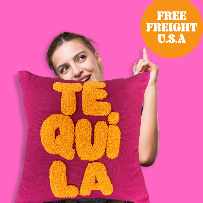 Tequila Embroidered Pink Pillow Dorm Room Decor Gift Personalized Dorm Throw Cushion Daughter Gift Birthday Gift Custom Throw Pillow