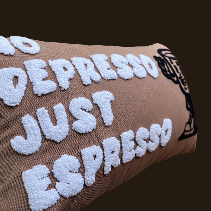 No Depresso Just Espresso Trendy Retro Coffee Lover Gift Handmade Needle Punch Cushion Beige Neutral Throw Cushion Aesthetic Dorm Pillow