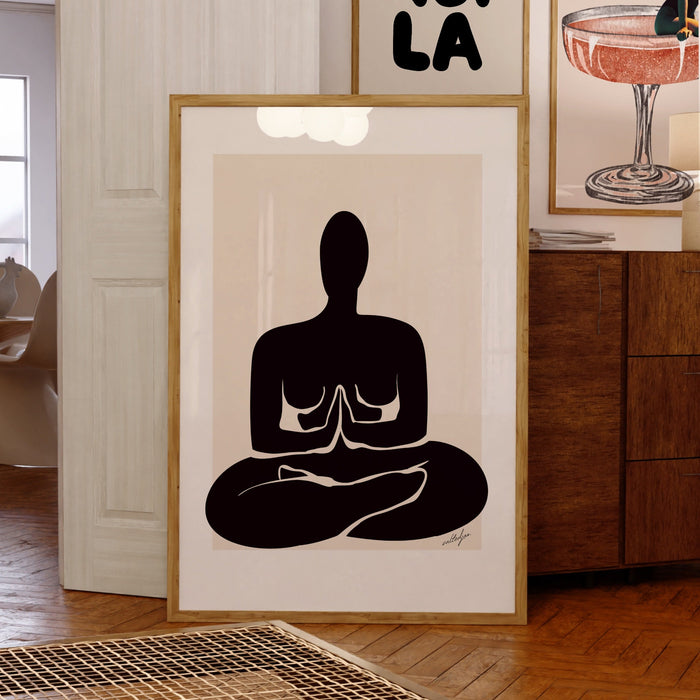 Prayer Yoga Pose Yoga Poster Yoga Mat Wall Decor Matisse Print, Minimalist Poster, Gift for Yoga Lover, Black Beige p rint Poster Printed