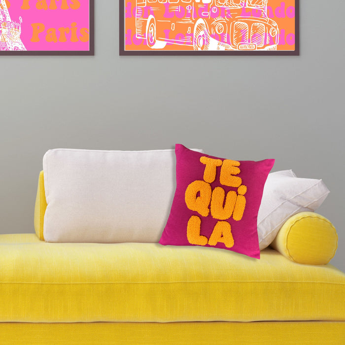 Tequila Embroidered Pink Pillow Dorm Room Decor Gift Personalized Dorm Throw Cushion Daughter Gift Birthday Gift Custom Throw Pillow