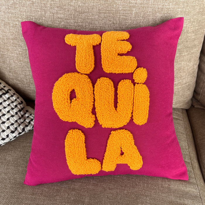 Tequila Embroidered Pink Pillow Dorm Room Decor Gift Personalized Dorm Throw Cushion Daughter Gift Birthday Gift Custom Throw Pillow