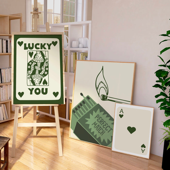 Trendy Retro Wall Art Set of 16 Retro Trendy Aesthetic Print Lucky You Poster Dark Green Print Trendy Wall Art Funny Minimalist Digital Art