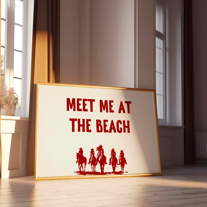 Meet Me At The Beach Coastal Print Trendy Art Red Typography Poster Beach House Decor Ocean Wall Art Girly Print Digital Download 1 Print