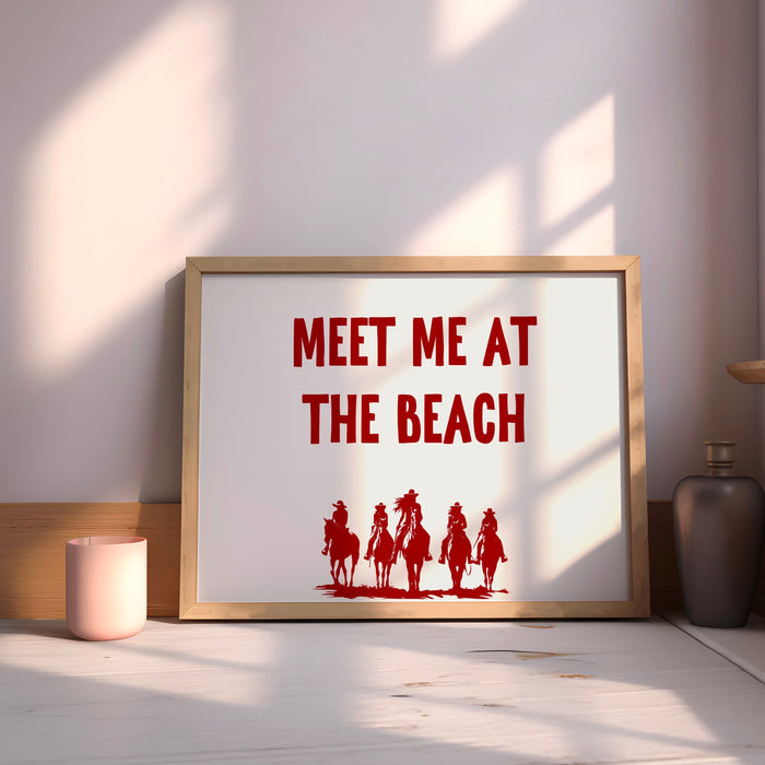 Meet Me At The Beach Coastal Print Trendy Art Red Typography Poster Beach House Decor Ocean Wall Art Girly Print Digital Download 1 Print