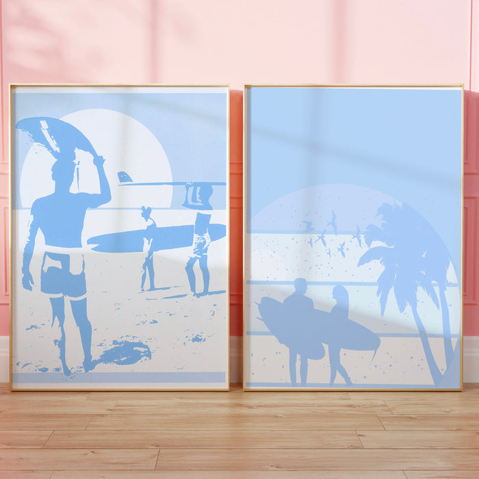 Take Me To the Beach Trendy Retro Wall Art Set of 9 Blue Aesthetic Prints Surfer Poster Coastal Wall Art Minimalist, Digital  Printables