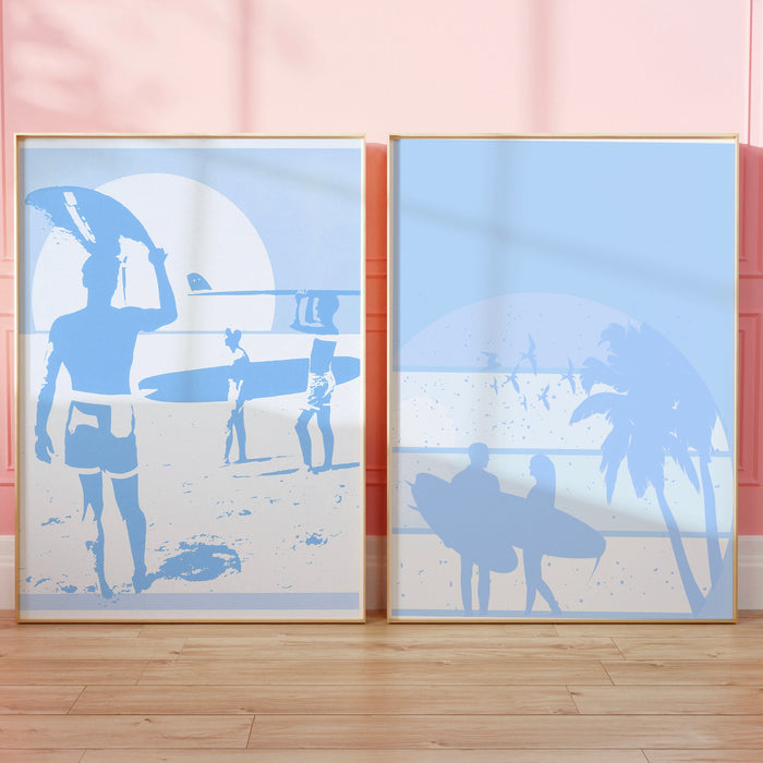 Trendy Retro Wall Art Set of 9 Blue Gallery Wall Aesthetic Prints Surfer Poster Coastal Wall Art Minimalist, Digital  Printables