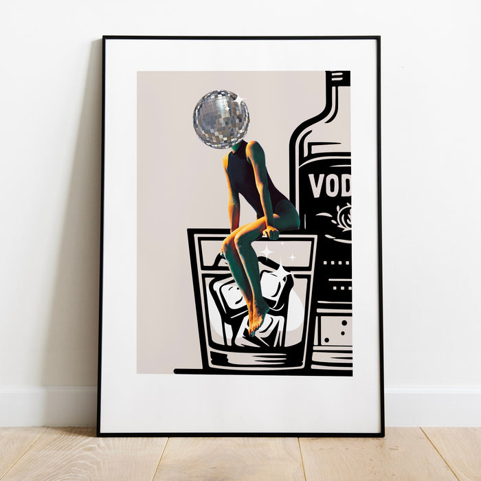 Disco Ball Head Poster retro funky disco 70s print funny vodka wall art digital download luxury mirrorball trendy printable dorm room art