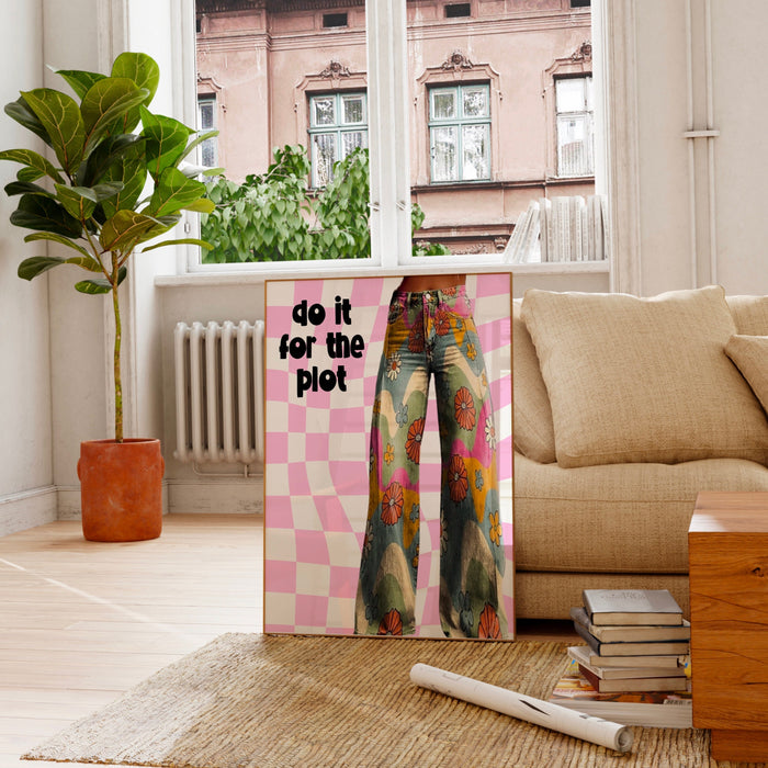 Do It For The Plot trendy retro pink wall art aesthetic 70's print dorm room prints pink funny art maximalist digital download 1 print