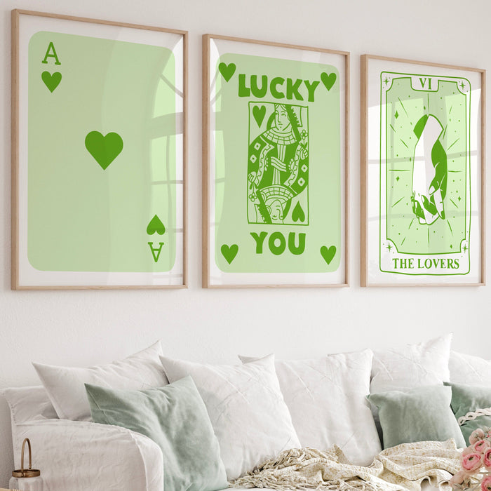 Green Trendy Retro Wall Art Set of 15 Retro Aesthetic Print Lucky Poster  Print Trendy Apartment Wall Art Funny Minimalist Digital Art