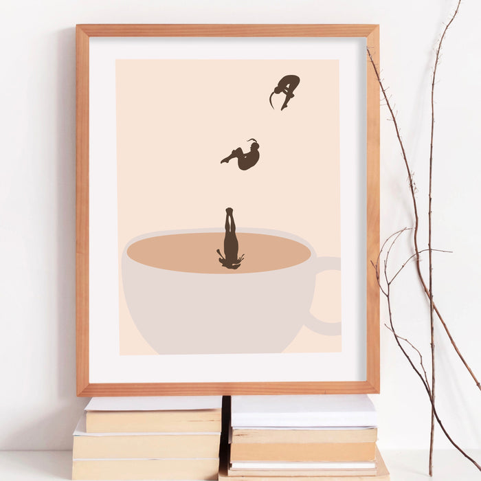 Coffee Print Neutral Wall Art Kitchen Print Modern Kitchen Deco Retro Cafe Poster Abstract Print Illustration Coffee Lover Gift Downloadable