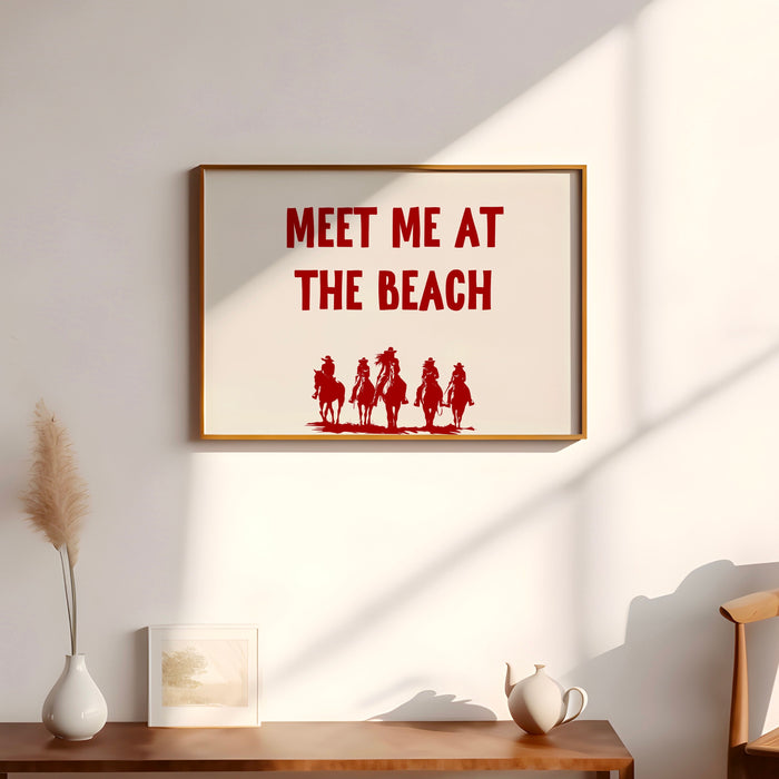 Meet Me At The Beach Coastal Print Trendy Art Red Typography Poster Beach House Decor Ocean Wall Art Girly Print Digital Download 1 Print