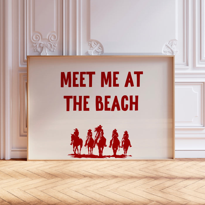Meet Me At The Beach Coastal Print Trendy Art Red Typography Poster Beach House Decor Ocean Wall Art Girly Print Digital Download 1 Print