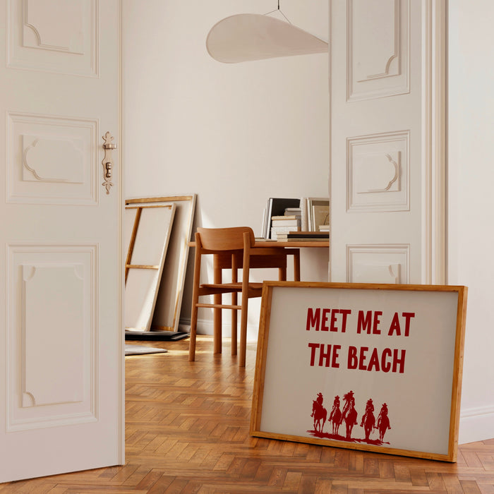 Meet Me At The Beach Coastal Print Trendy Art Red Typography Poster Beach House Decor Ocean Wall Art Girly Print Digital Download 1 Print