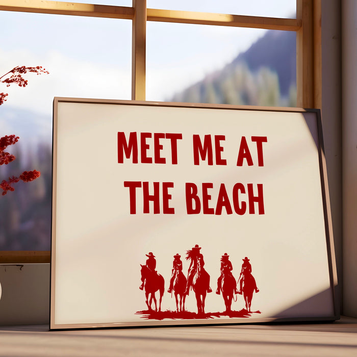 Meet Me At The Beach Coastal Print Trendy Art Red Typography Poster Beach House Decor Ocean Wall Art Girly Print Digital Download 1 Print